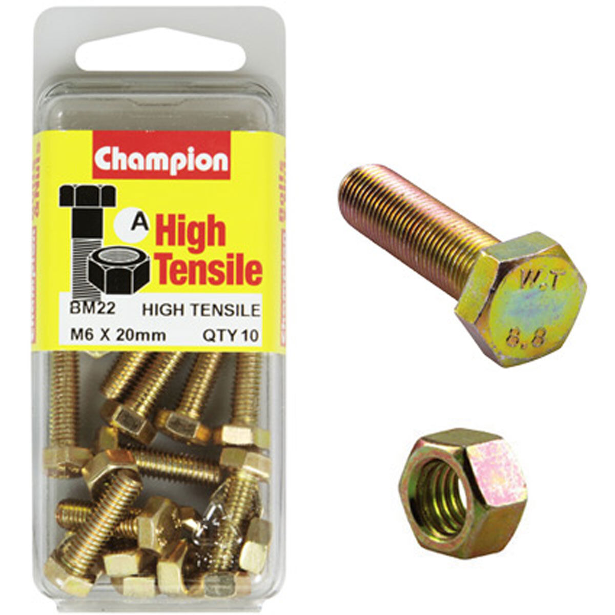 Champion High Tensile Bolts and Nuts BM22, M6 X 20mm, , scaau_hi-res