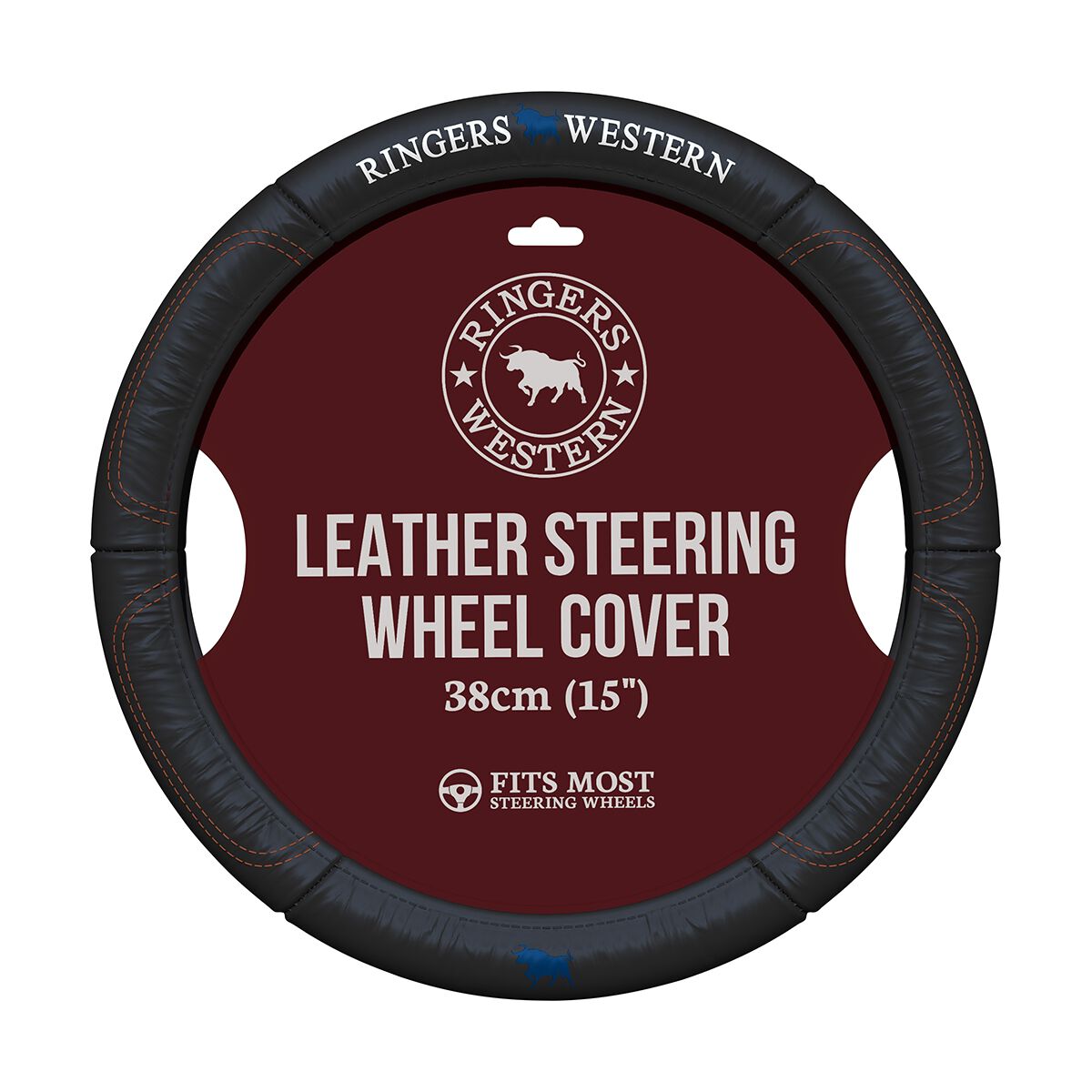 Ringers Western Steering Wheel Cover Leather Classic 380mm, , scaau_hi-res