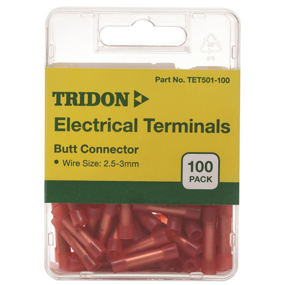 Tridon Electrical Terminals Butt Connector, Red, 100 Pack