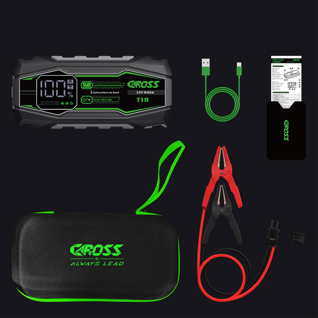 CAROSS T18 12V 800A Compact Smart Lithium Jump Starter With Built-in 3 Mode Light, , scaau_hi-res