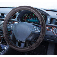 SCA Steering Wheel Cover Leather Look Rubber Grip Black 380mm diameter, , scaau_hi-res