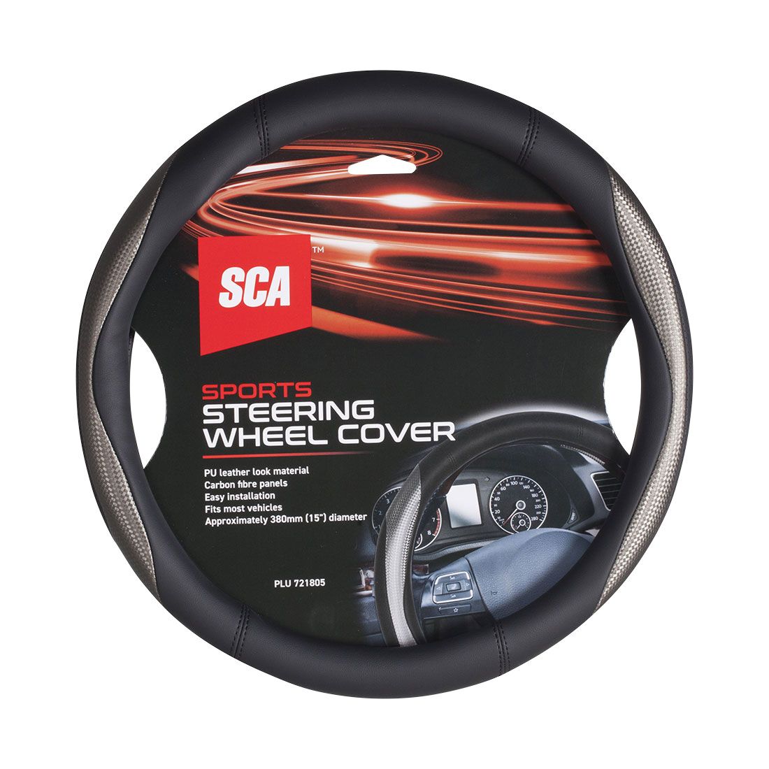 SCA Steering Wheel Cover Sports Leather Look Black Metallic, , scaau_hi-res