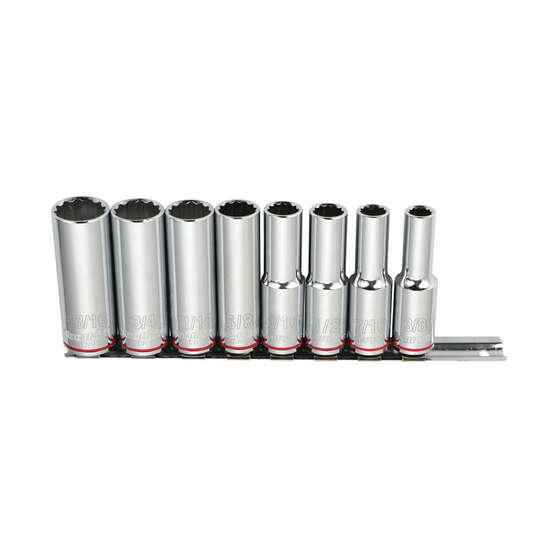 ToolPRO Socket Rail Set 1/2" Drive Deep SAE 8 Piece, , scaau_hi-res
