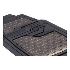 SCA Checkerplate PVC Car Floor Mats - Set of 4, Gun Metal Grey/Black, , scaau_hi-res