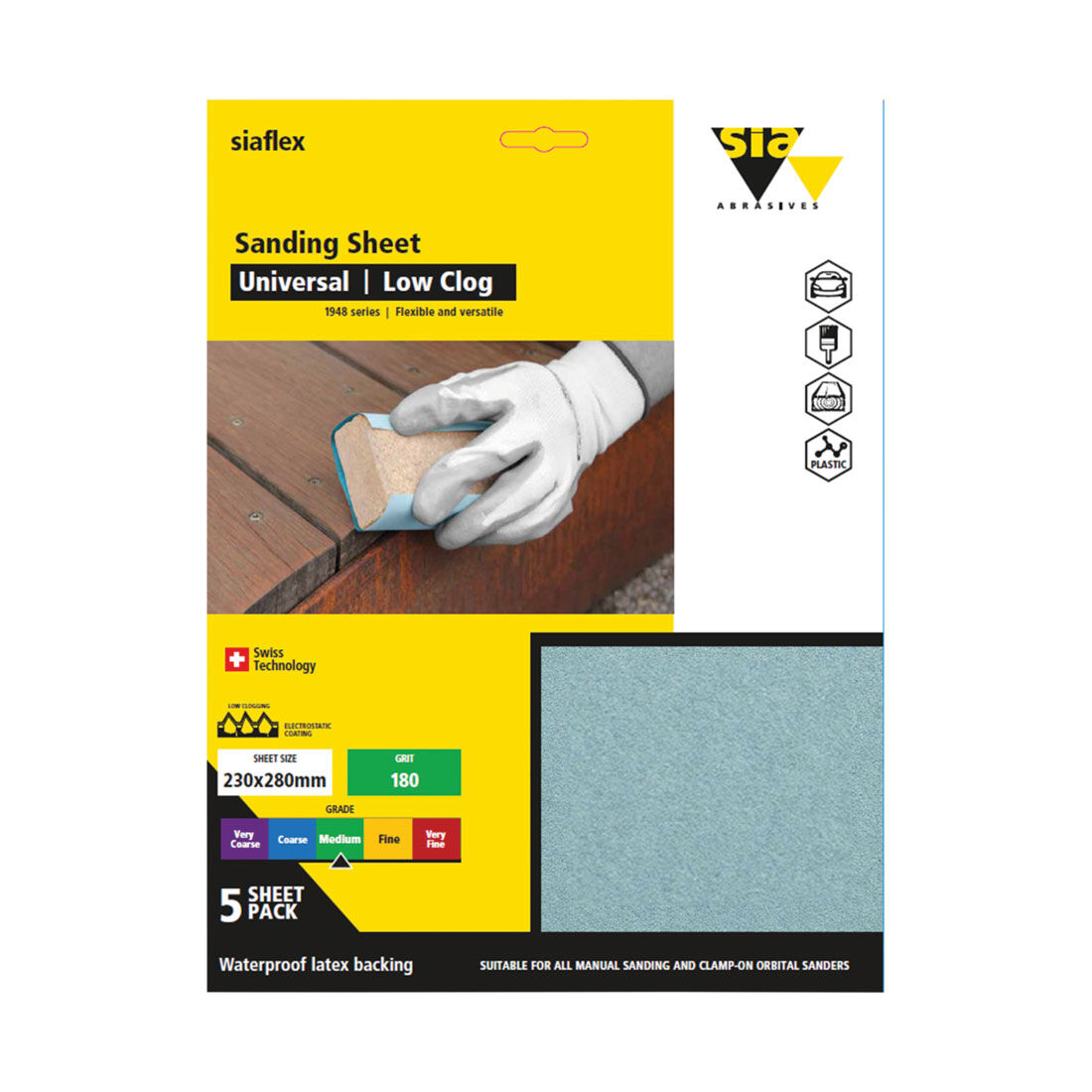 SIA Abrasives Sandpaper 5 Pack P180 Siaflex 1948