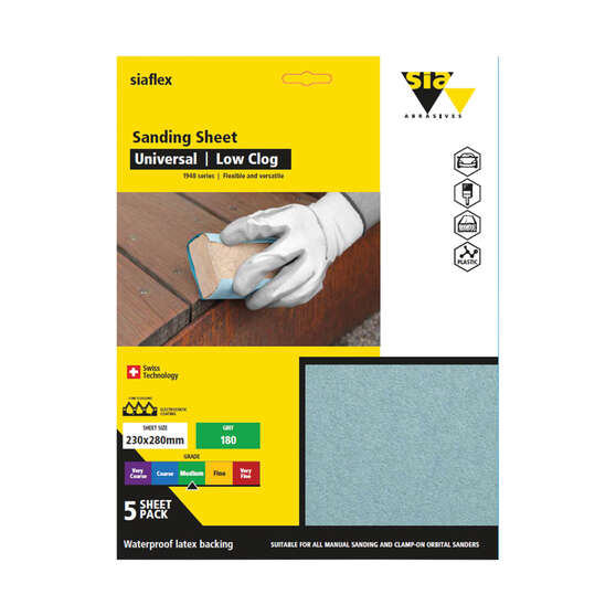 SIA Abrasives Sandpaper 5 Pack P180 - Siaflex 1948, , scaau_hi-res