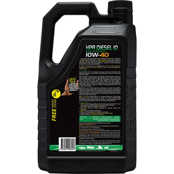 Penrite HPR Diesel 10 Engine Oil - 10W-40, 5 Litre, , scaau_hi-res