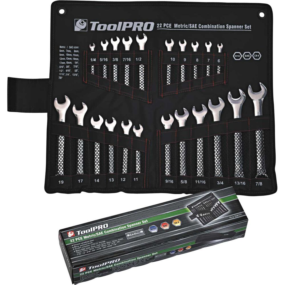 ToolPRO Spanner Set Combination Metric/SAE 22 Piece Supercheap Auto