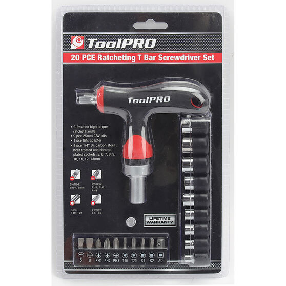 ToolPRO Screwdriver Ratchet, T bar, 20 Piece Supercheap Auto