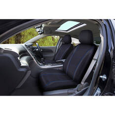 SCA Sports Leather Look & Carbon Seat Covers Black/Blue Adjustable Headrests Airbag Compatible, , scaau_hi-res