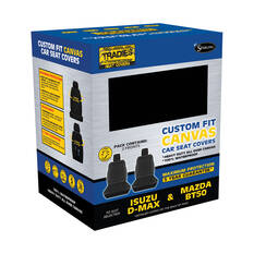Tradies Canvas Ready Made Seat Covers Front Pair Black suits BT50/DMAX, , scaau_hi-res