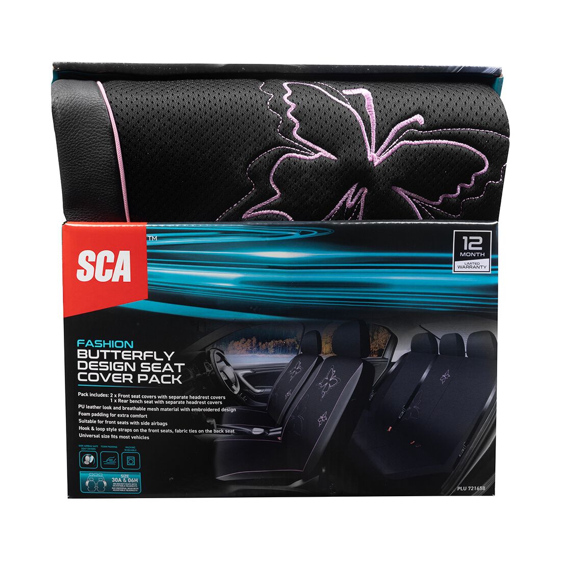 SCA Butterfly Seat Cover Pack Pink Adjustable Headrests Airbag Compatible 30&06H SAB, , scaau_hi-res
