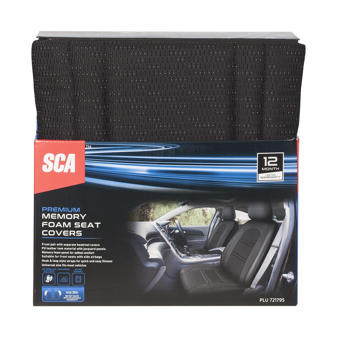 SCA Memory Foam Jacquard Seat Covers Black, Adjustable Headrests, Airbag Compatible, Size 30A, , scaau_hi-res