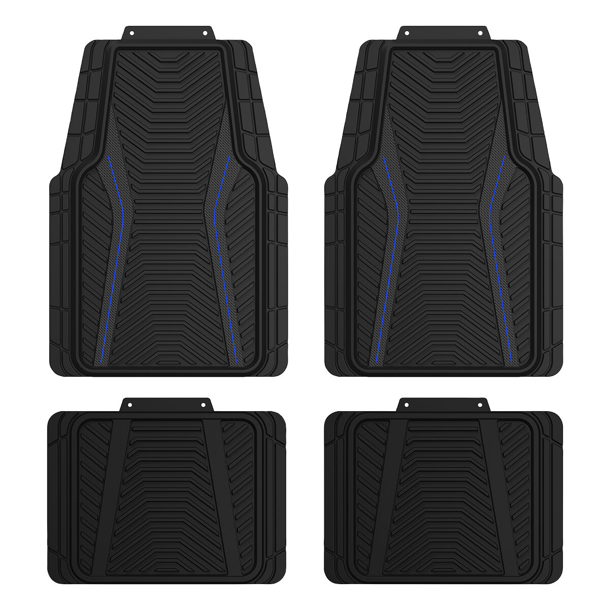 SCA Carbon Fibre PVC Car Floor Mats - Set of 4, Black/Blue, , scaau_hi-res