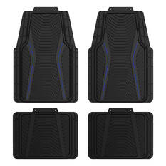 SCA Carbon Fibre PVC Car Floor Mats - Set of 4, Black/Blue, , scaau_hi-res
