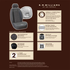 R.M.Williams Suede Velour Seat Covers Grey Adjustable Headrests Size 30 Front Pair Airbag Compatible, , scaau_hi-res