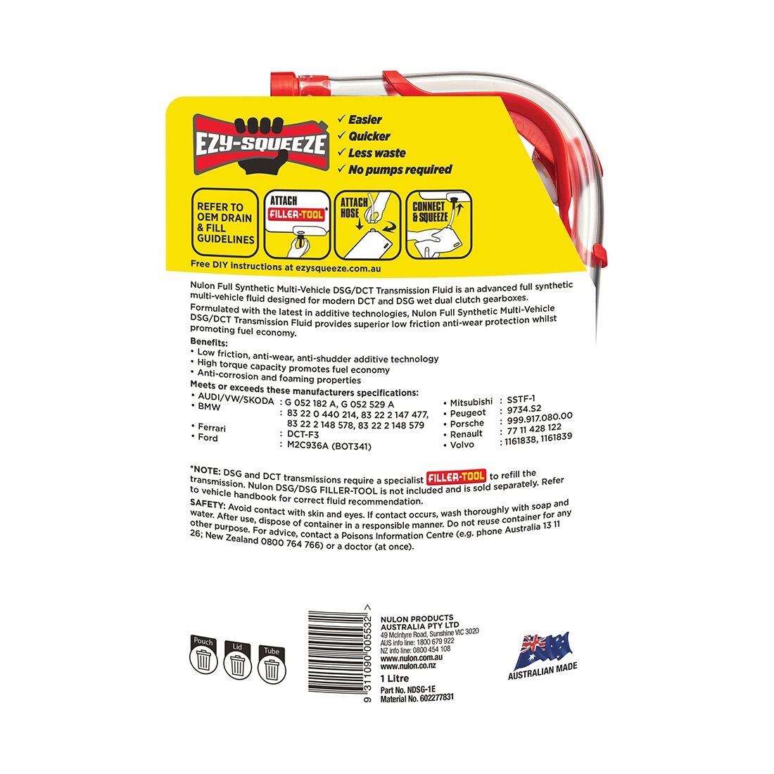 NULON EZY-SQUEEZE Multi-Vehicle DSG/DCT Transmission Fluid - 1 Litre, , scaau_hi-res