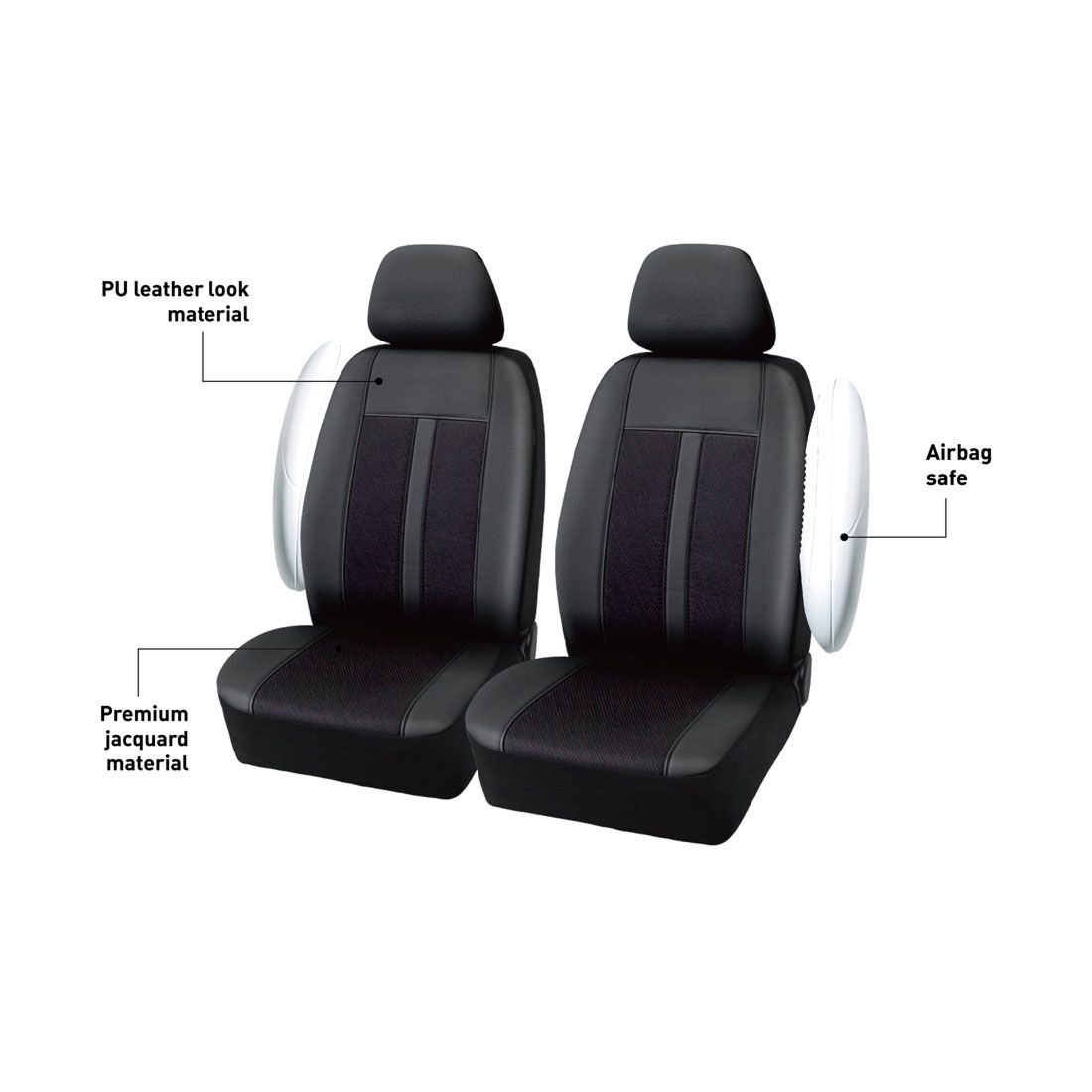 SCA Premium Jacquard & Leather Look Seat Covers Black/Red Adjustable Headrests Airbag Compatible 30SAB, , scaau_hi-res