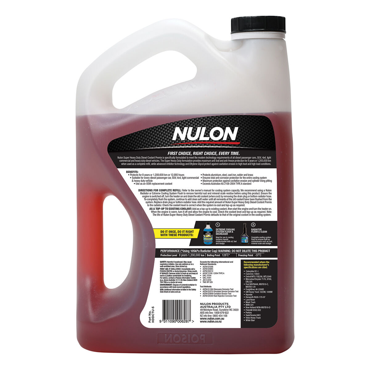 Nulon Red Heavy Duty Diesel Coolant Premix - 5 Litres, , scaau_hi-res