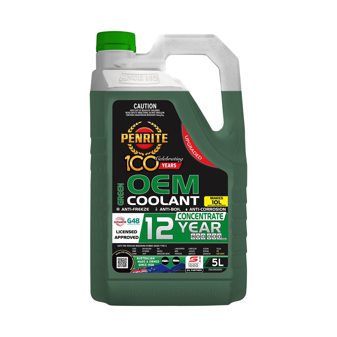 Penrite Green Long Life Anti Freeze / Anti Boil Coolant Concentrate - 5 Litres, , scaau_hi-res