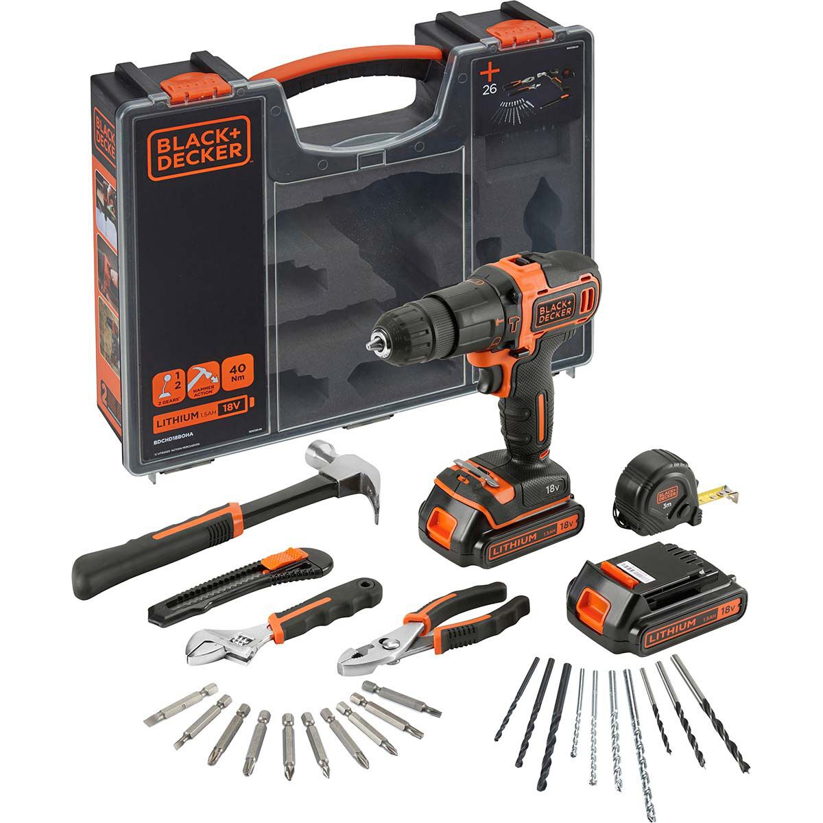 Black & Decker Hammer Drill and Hand Tools Kit 18V 5054905029692 eBay