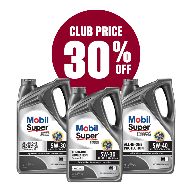 30% OFF Mobile Selected Full Synthetic 5L SUPER 3000 Engine Oils