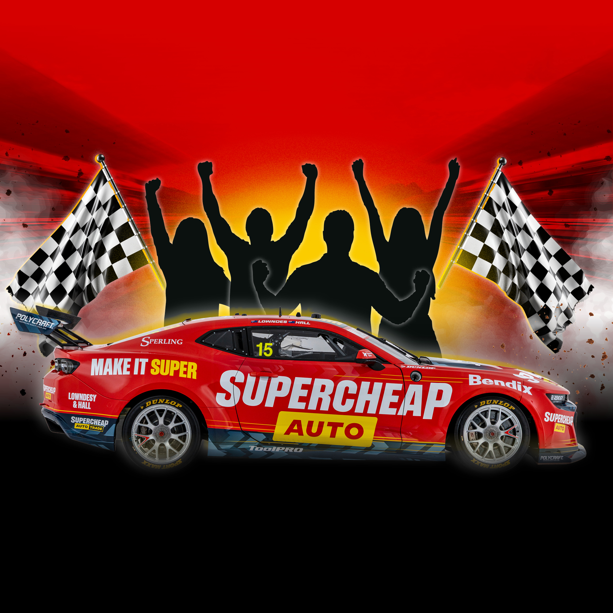 Supercheap Auto Racing Camaro with the crew celebrating