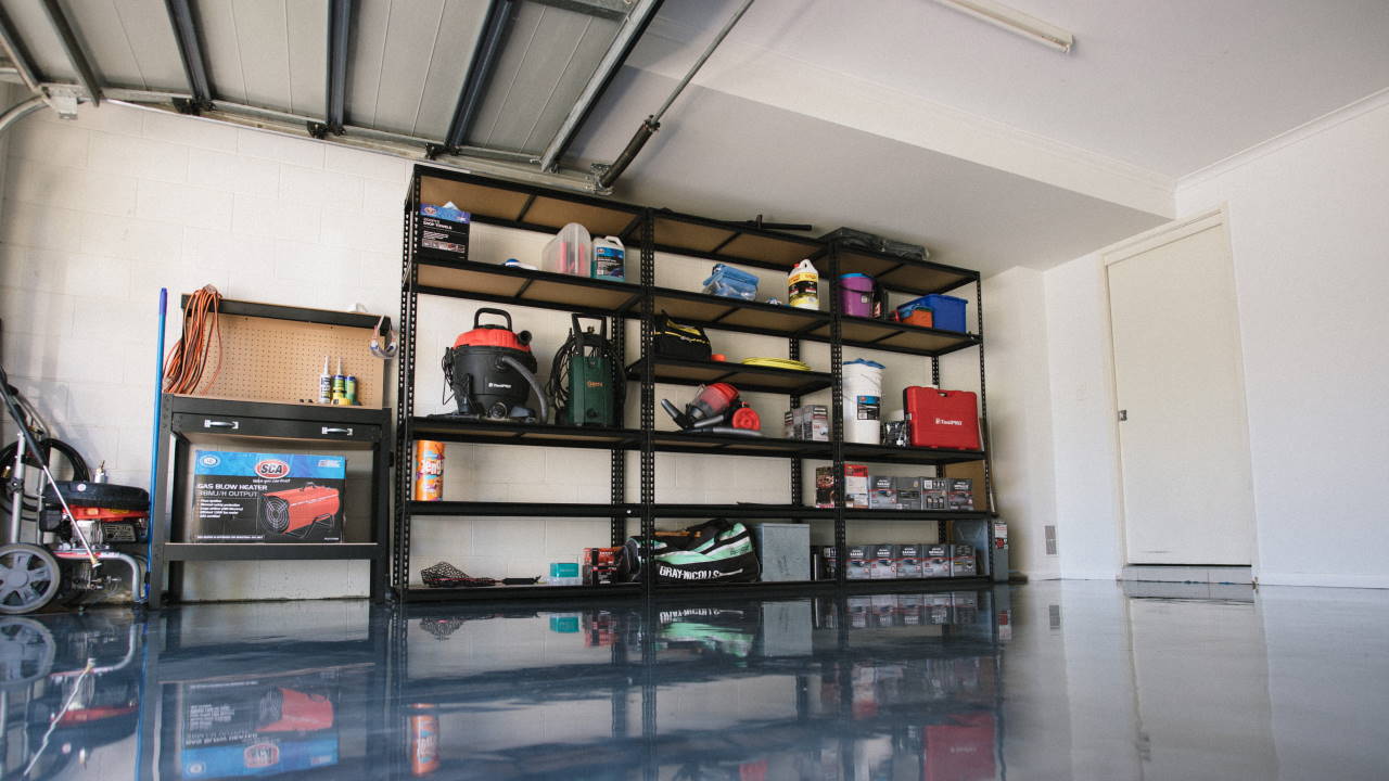 Shelf units on painted floor